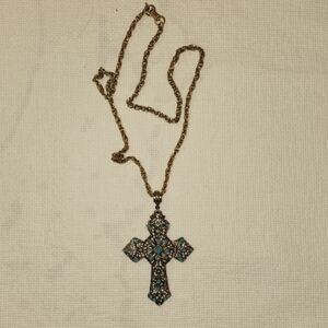 Cross pendant with chain and  Turquoise stones
